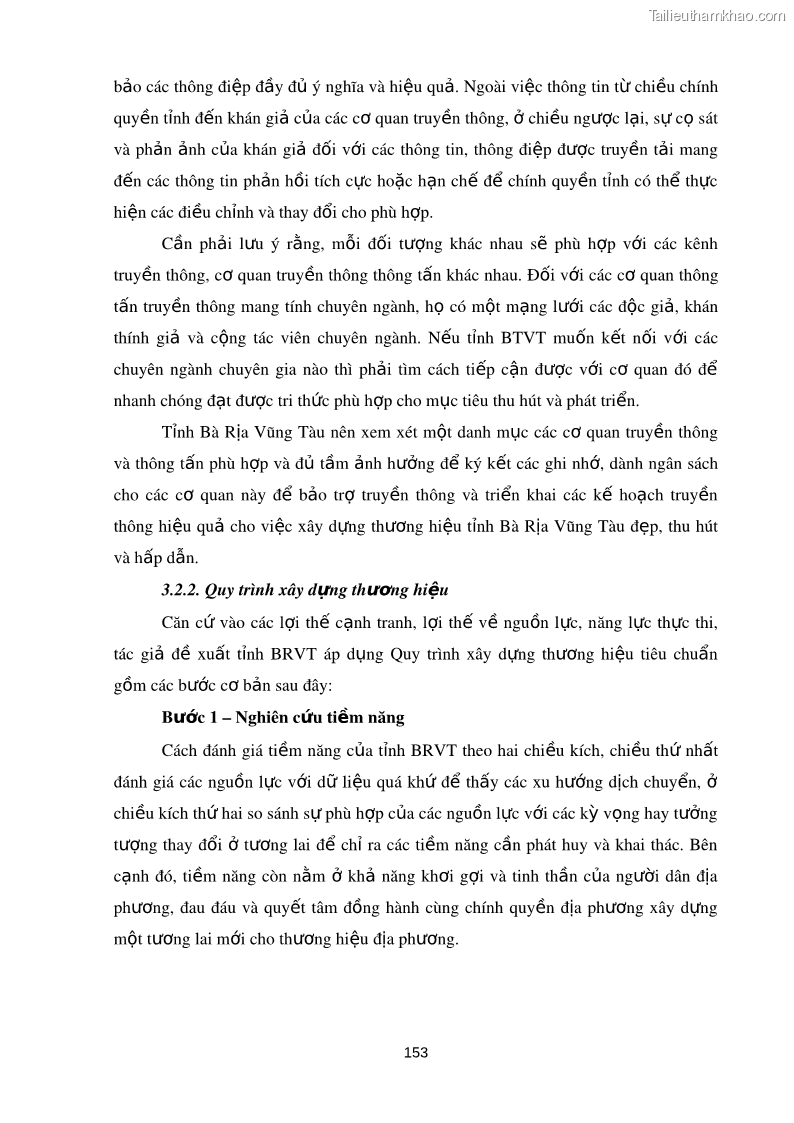 Luận án tiến sĩ kinh tế Xây dựng thương hiệu tỉnh Bà Rịa - Vũng Tàu trong bối cảnh hội nhập kinh tế quốc tế - 20 Trang 153