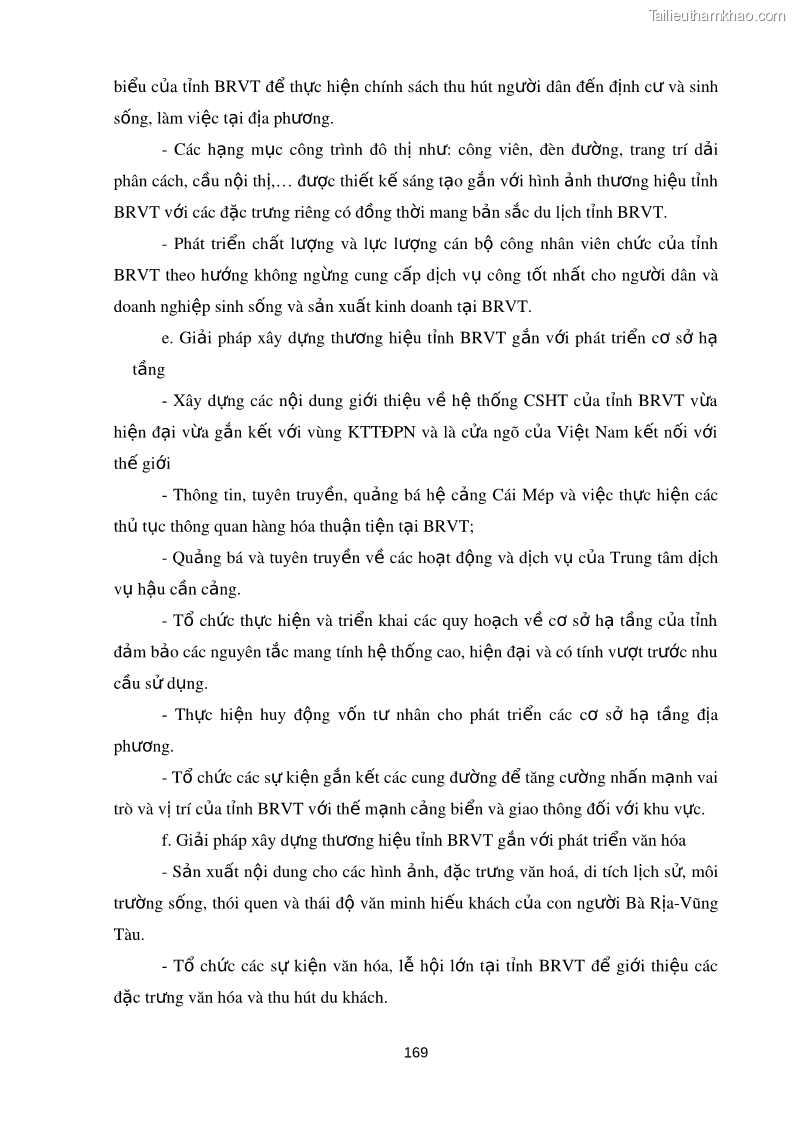 Luận án tiến sĩ kinh tế Xây dựng thương hiệu tỉnh Bà Rịa - Vũng Tàu trong bối cảnh hội nhập kinh tế quốc tế - 22 Trang 169