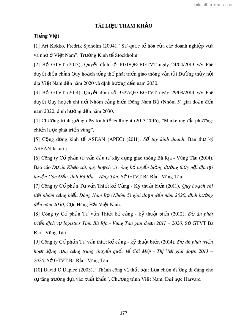 Luận án tiến sĩ kinh tế Xây dựng thương hiệu tỉnh Bà Rịa - Vũng Tàu trong bối cảnh hội nhập kinh tế quốc tế - 23 Trang 177