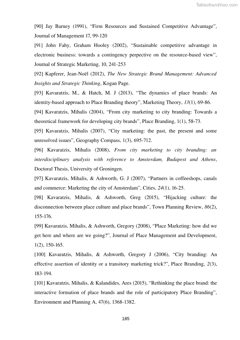 Luận án tiến sĩ kinh tế Xây dựng thương hiệu tỉnh Bà Rịa - Vũng Tàu trong bối cảnh hội nhập kinh tế quốc tế - 24 Trang 185