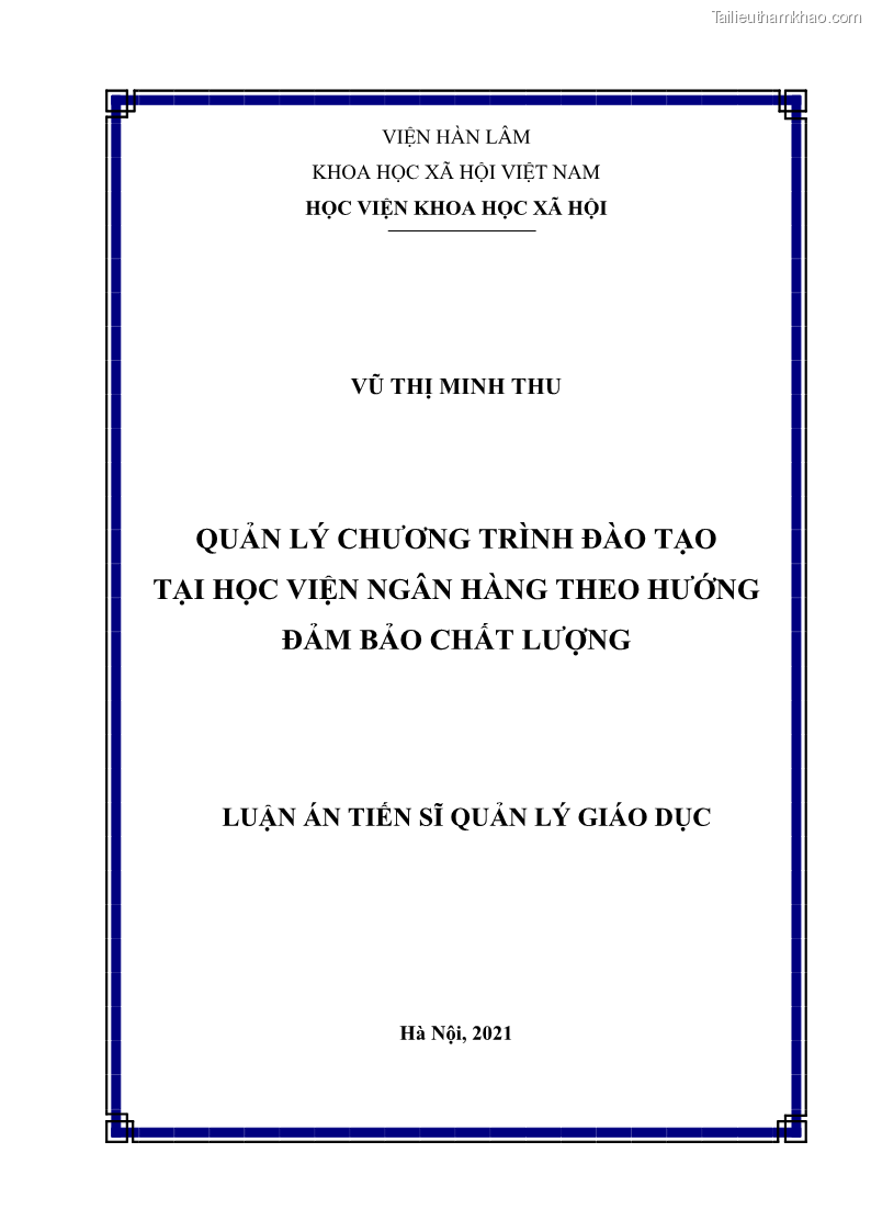 Luận án tiến sĩ quản lý giáo dục Quản lý chương trình đào tạo tại Học viện Ngân hàng theo hướng đảm bảo chất lượng - 1 Trang 1