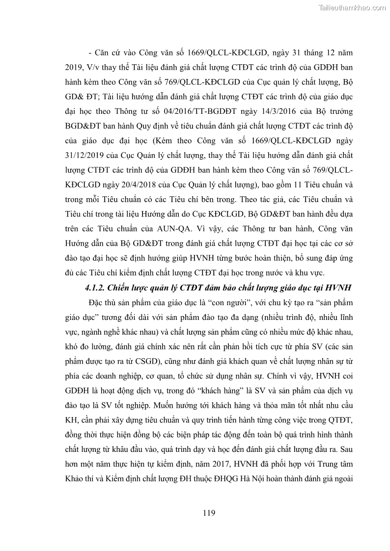 Luận án tiến sĩ quản lý giáo dục Quản lý chương trình đào tạo tại Học viện Ngân hàng theo hướng đảm bảo chất lượng - 17 Trang 129