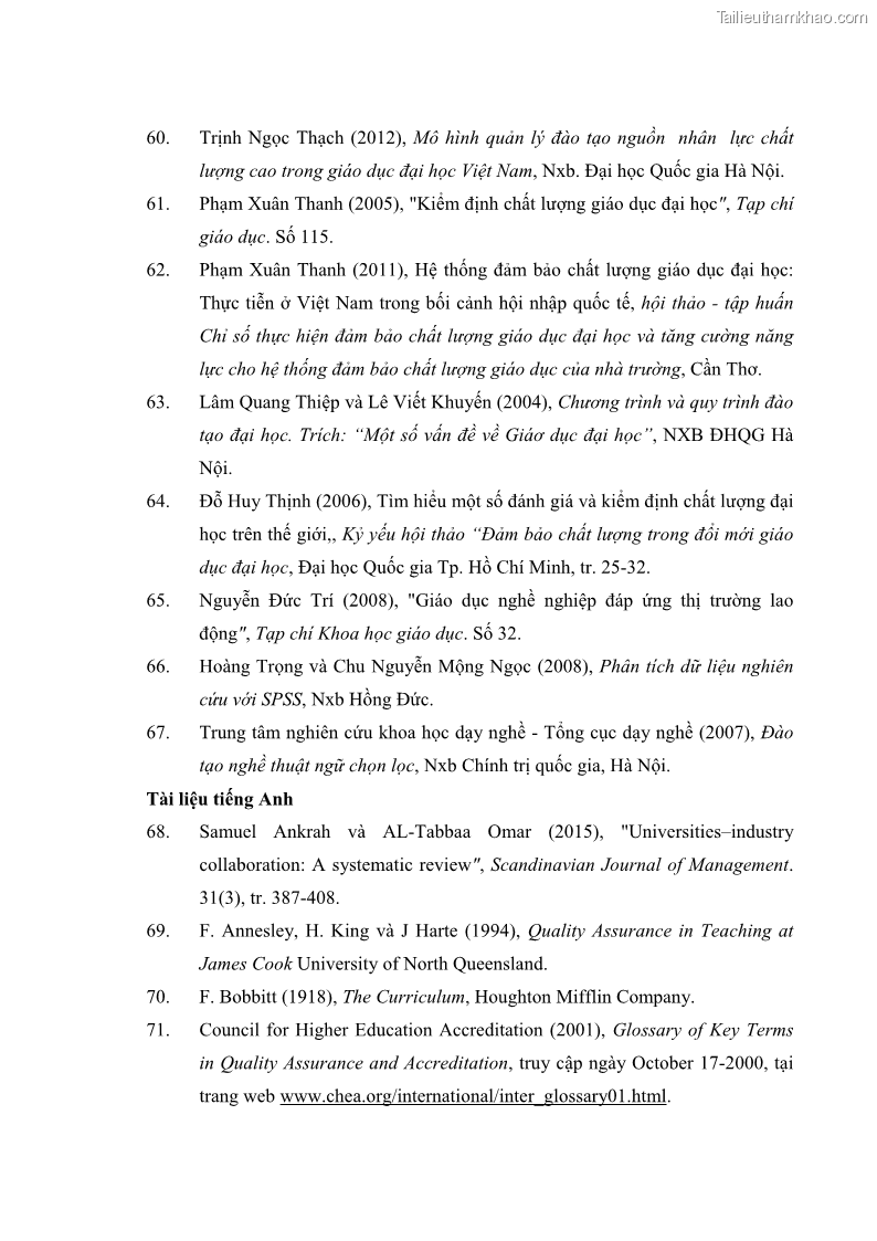 Luận án tiến sĩ quản lý giáo dục Quản lý chương trình đào tạo tại Học viện Ngân hàng theo hướng đảm bảo chất lượng - 22 Trang 169