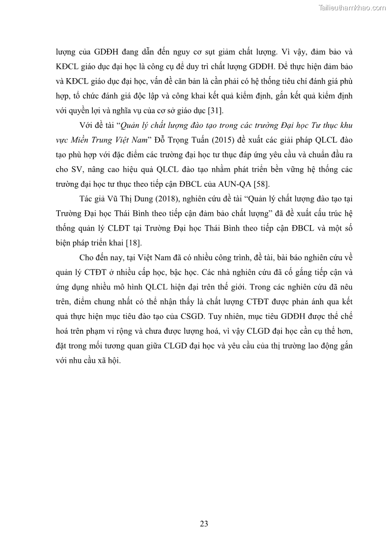 Luận án tiến sĩ quản lý giáo dục Quản lý chương trình đào tạo tại Học viện Ngân hàng theo hướng đảm bảo chất lượng - 5 Trang 33
