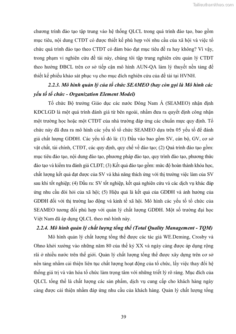 Luận án tiến sĩ quản lý giáo dục Quản lý chương trình đào tạo tại Học viện Ngân hàng theo hướng đảm bảo chất lượng - 7 Trang 49