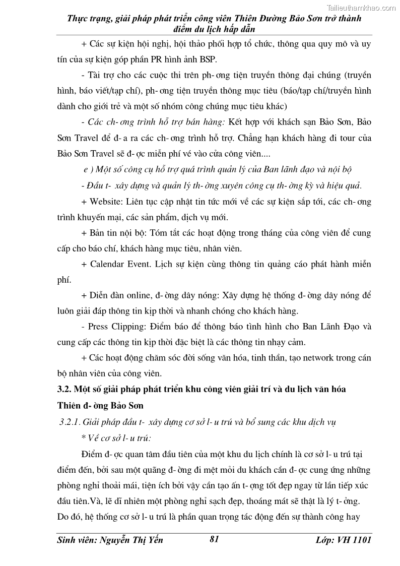 Khóa luận tốt nghiệp văn hóa du lịch Thực trạng, giải pháp phát triển công viên Thiên Đường Bảo Sơn trở thành điểm du lịch hấp dẫn - 11 Trang 81