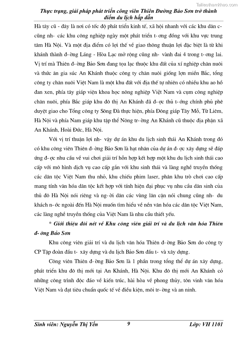 Khóa luận tốt nghiệp văn hóa du lịch Thực trạng, giải pháp phát triển công viên Thiên Đường Bảo Sơn trở thành điểm du lịch hấp dẫn - 2 Trang 9