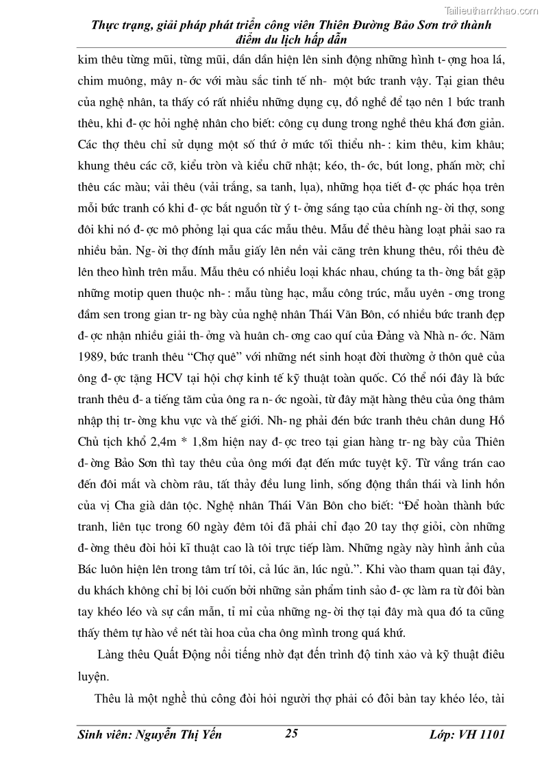 Khóa luận tốt nghiệp văn hóa du lịch Thực trạng, giải pháp phát triển công viên Thiên Đường Bảo Sơn trở thành điểm du lịch hấp dẫn - 4 Trang 25