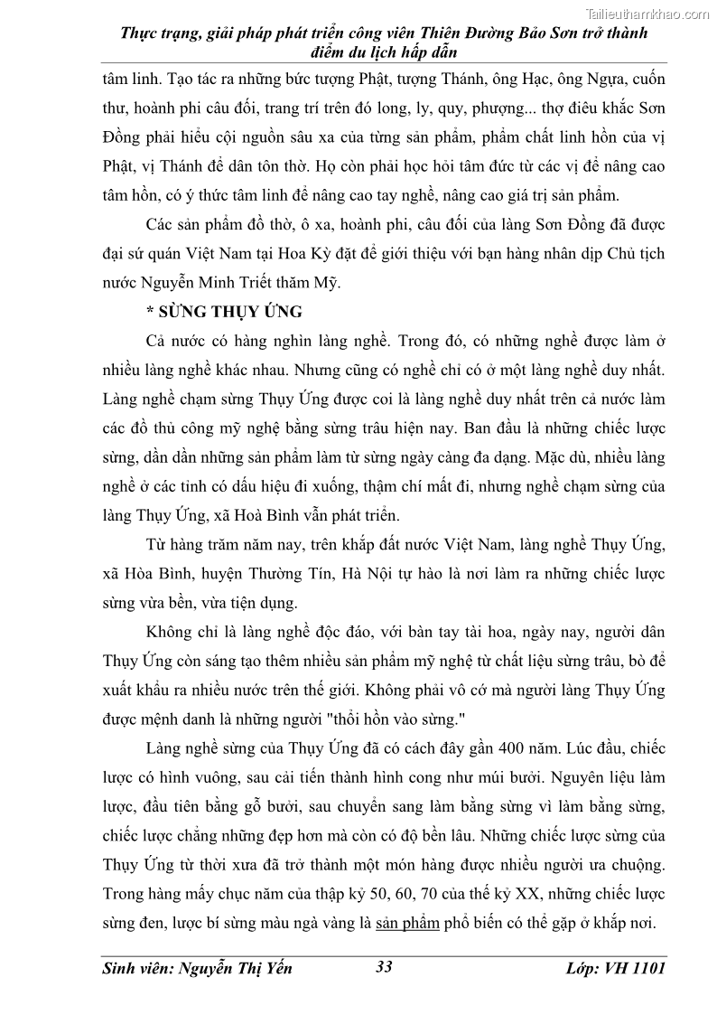 Khóa luận tốt nghiệp văn hóa du lịch Thực trạng, giải pháp phát triển công viên Thiên Đường Bảo Sơn trở thành điểm du lịch hấp dẫn - 5 Trang 33