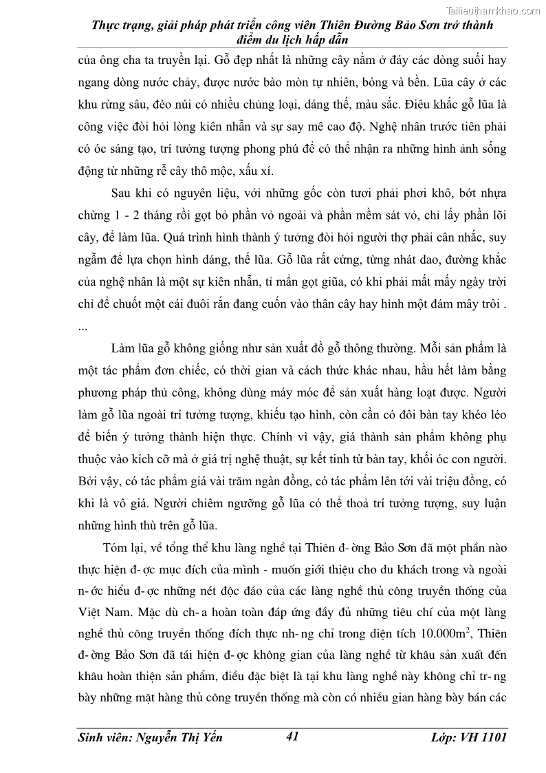 Khóa luận tốt nghiệp văn hóa du lịch Thực trạng, giải pháp phát triển công viên Thiên Đường Bảo Sơn trở thành điểm du lịch hấp dẫn - 6 Trang 41
