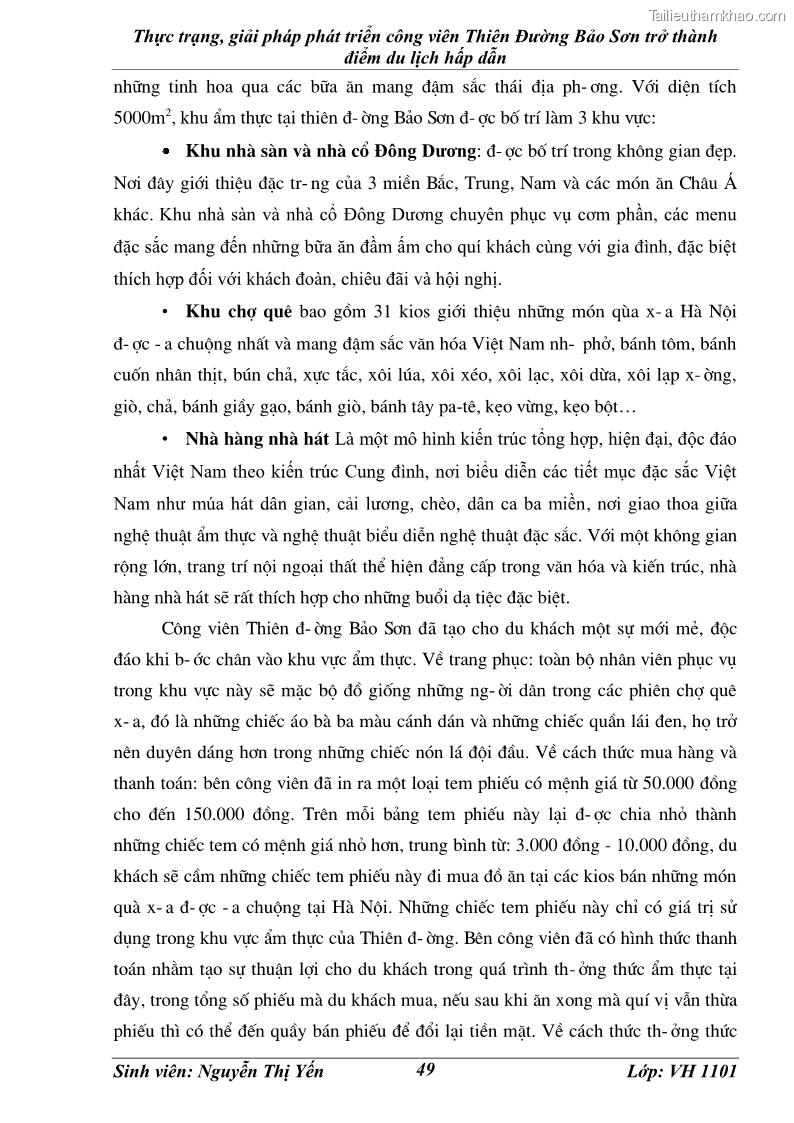 Khóa luận tốt nghiệp văn hóa du lịch Thực trạng, giải pháp phát triển công viên Thiên Đường Bảo Sơn trở thành điểm du lịch hấp dẫn - 7 Trang 49