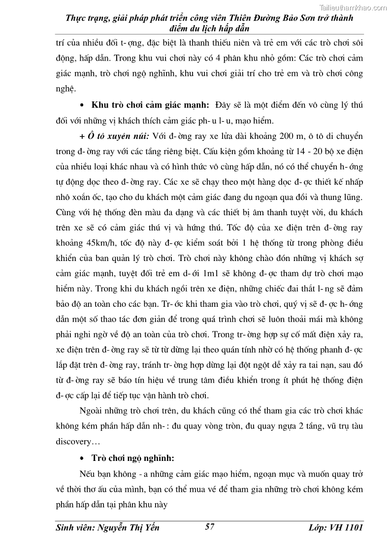 Khóa luận tốt nghiệp văn hóa du lịch Thực trạng, giải pháp phát triển công viên Thiên Đường Bảo Sơn trở thành điểm du lịch hấp dẫn - 8 Trang 57