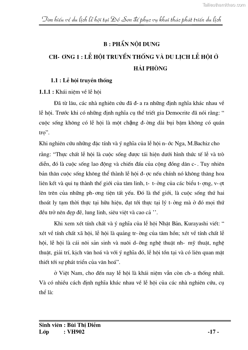 Khóa luận tốt nghiệp văn hóa du lịch Tìm hiểu về du lịch lễ hội tại Đồ Sơn để phục vụ khai thác phát triển du lịch - 3 Trang 17