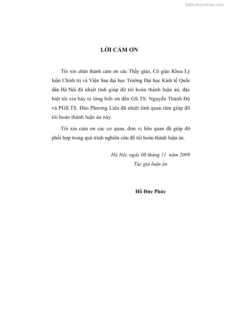 Luận án tiến sĩ kinh tế Hoàn thiện quản lý nhà nước đối với cơ sở hạ tầng đô thị du lịch ở Việt Nam - 1 Trang 1