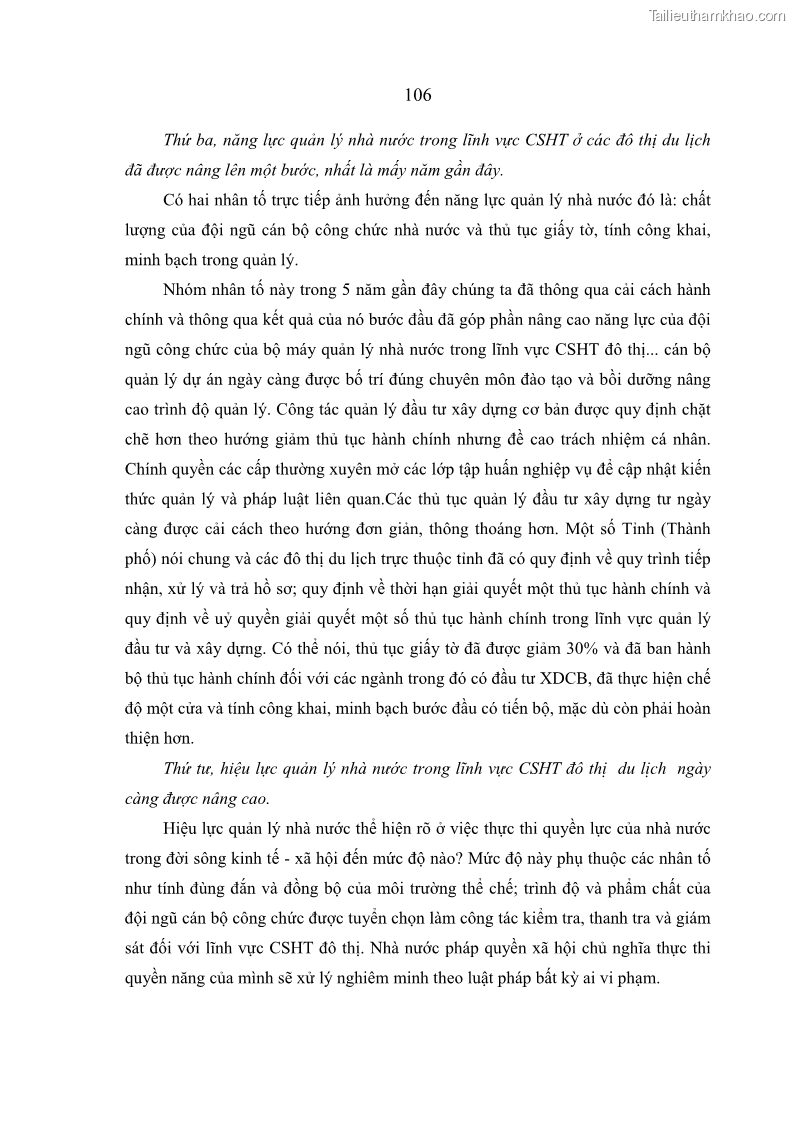Luận án tiến sĩ kinh tế Hoàn thiện quản lý nhà nước đối với cơ sở hạ tầng đô thị du lịch ở Việt Nam - 15 Trang 113