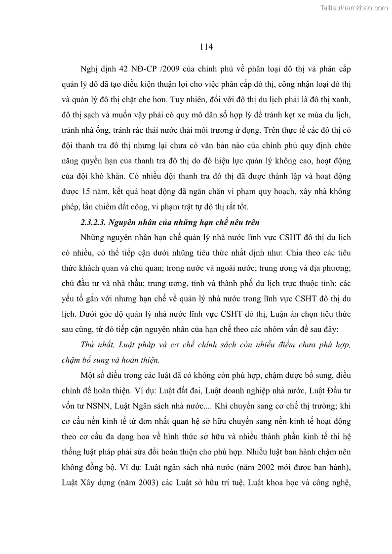 Luận án tiến sĩ kinh tế Hoàn thiện quản lý nhà nước đối với cơ sở hạ tầng đô thị du lịch ở Việt Nam - 16 Trang 121