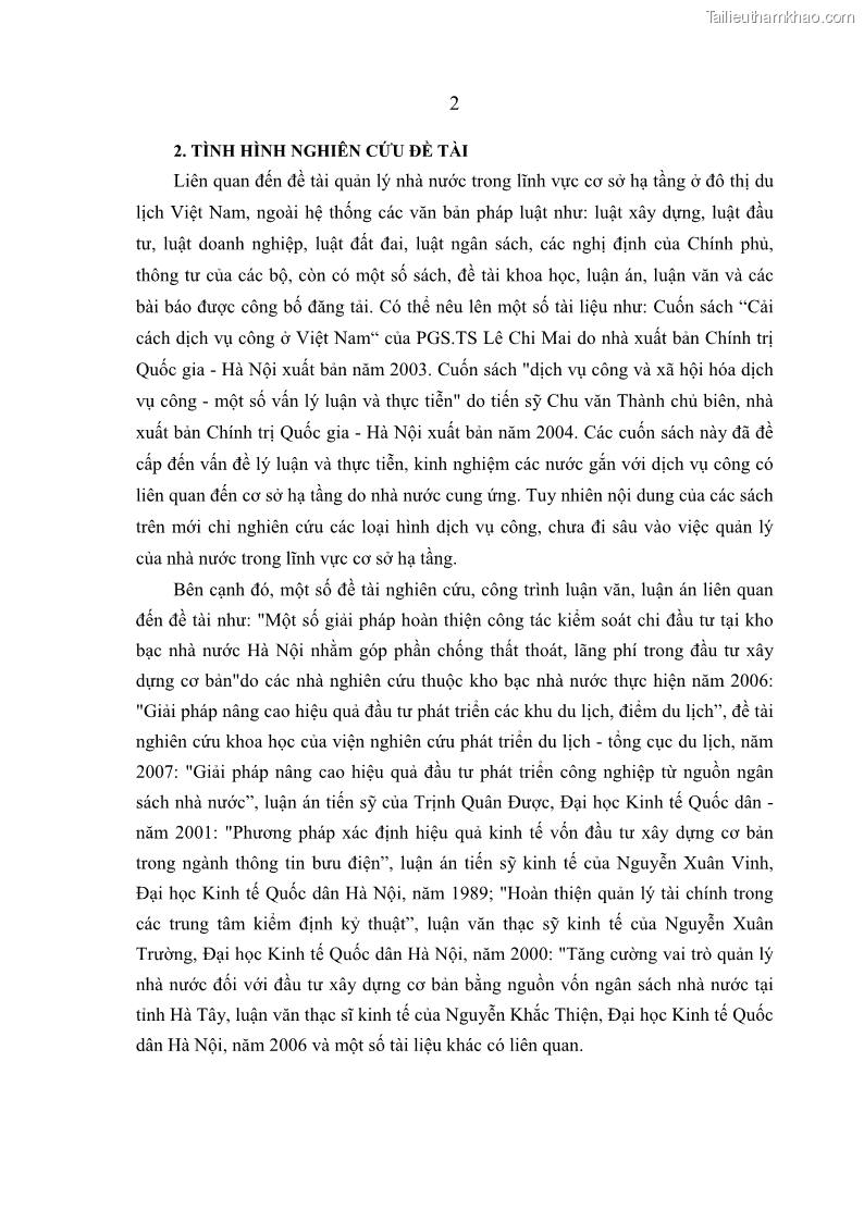 Luận án tiến sĩ kinh tế Hoàn thiện quản lý nhà nước đối với cơ sở hạ tầng đô thị du lịch ở Việt Nam - 2 Trang 9