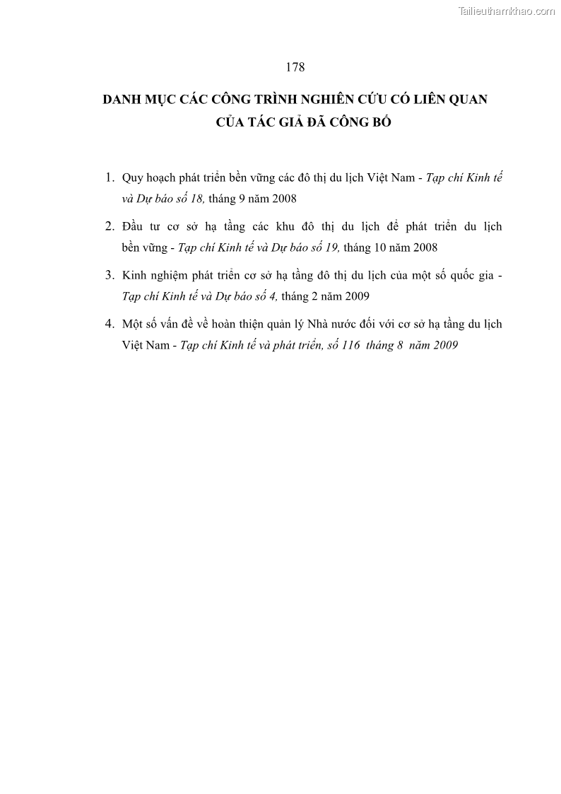 Luận án tiến sĩ kinh tế Hoàn thiện quản lý nhà nước đối với cơ sở hạ tầng đô thị du lịch ở Việt Nam - 24 Trang 185