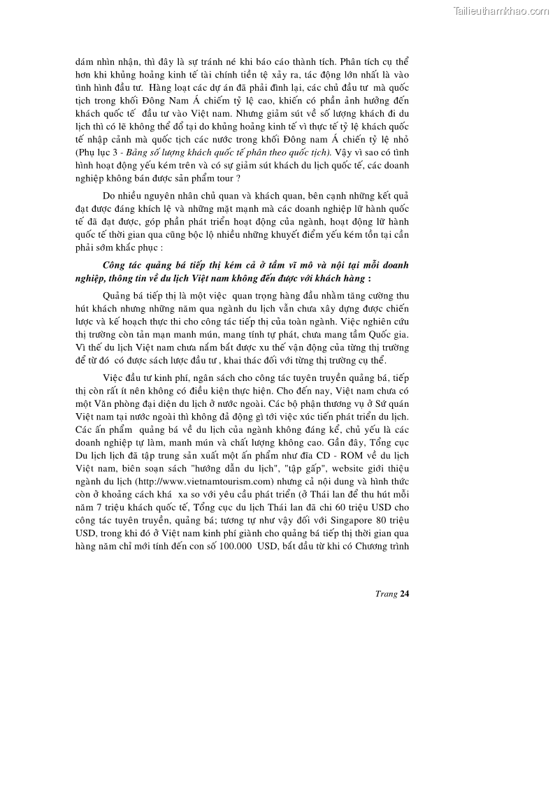 Luận văn thạc sĩ kinh tế Một số giải pháp nhằm phát triển kinh doanh lữ hành quốc tế của ngành du lịch Việt Nam - 4 Trang 25