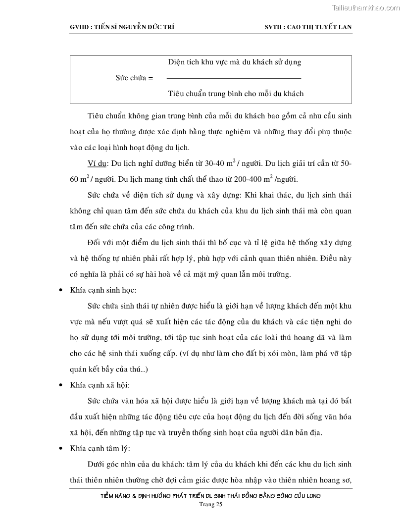 Luận văn Tiềm năng và định hướng phát triển du lịch sinh thái vùng Đồng bằng sông Cửu Long - 4 Trang 25