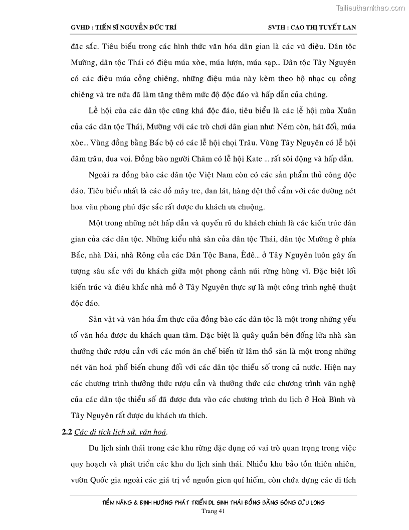 Luận văn Tiềm năng và định hướng phát triển du lịch sinh thái vùng Đồng bằng sông Cửu Long - 6 Trang 41