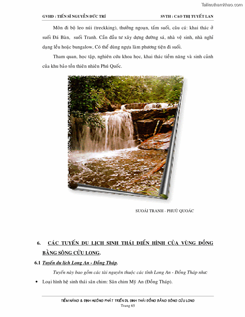Luận văn Tiềm năng và định hướng phát triển du lịch sinh thái vùng Đồng bằng sông Cửu Long - 9 Trang 65