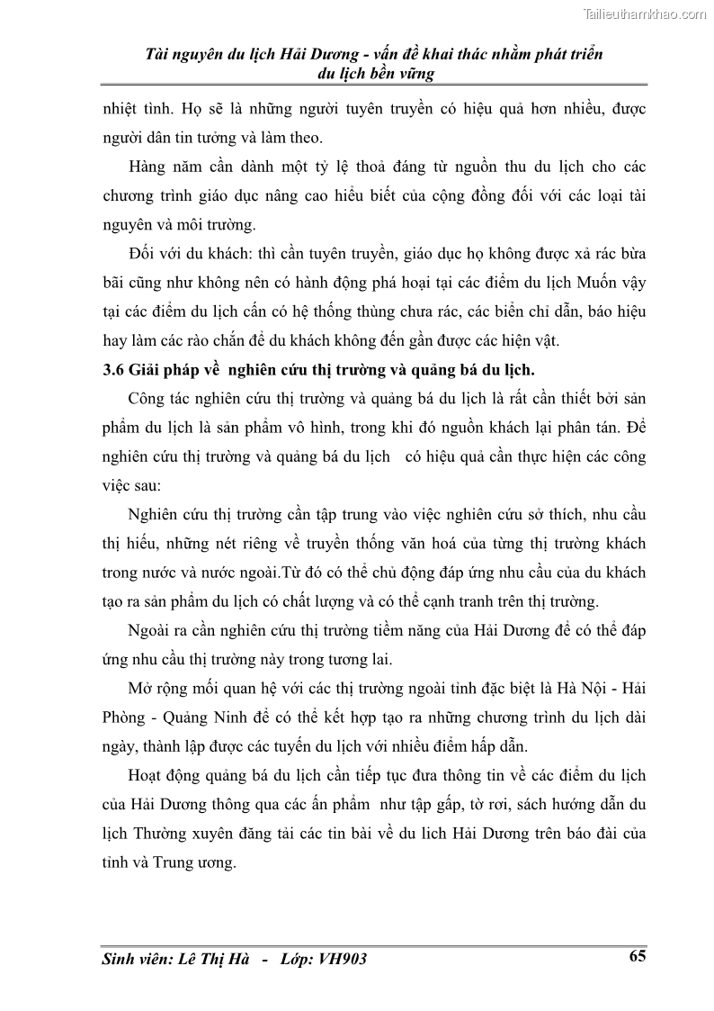 Khóa luận tốt nghiệp văn hóa du lịch Tài nguyên du lịch Hải Dương - vấn đề khai thác nhằm phát triển du lịch bền vững - 9 Trang 65