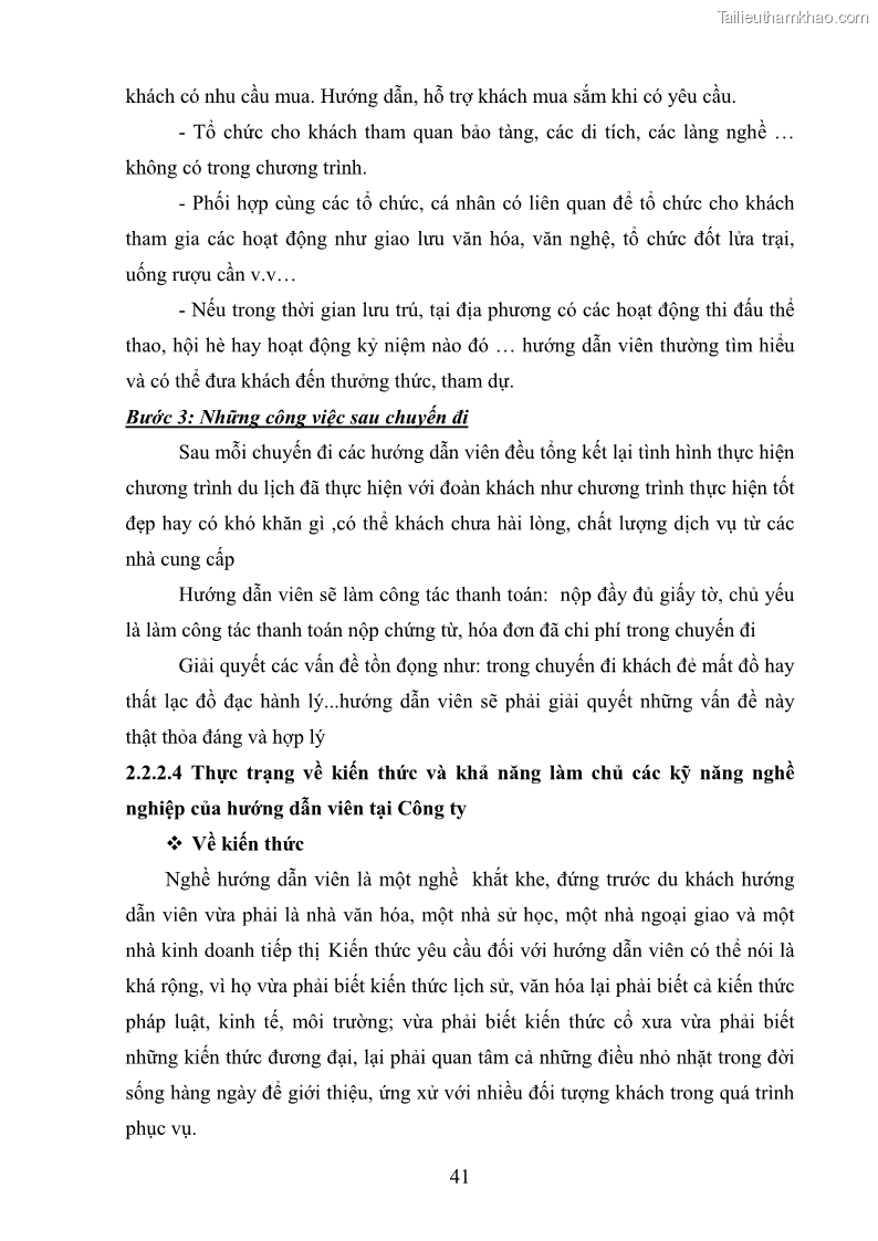 Khóa luận tốt nghiệp văn hóa du lịch Thực trạng và giải pháp nâng cao chất lượng đội ngũ hướng dẫn viên tại công ty TNHH Một thành viên Du lịch Dịch vụ Công đoàn Hải Phòng - 6 Trang 41