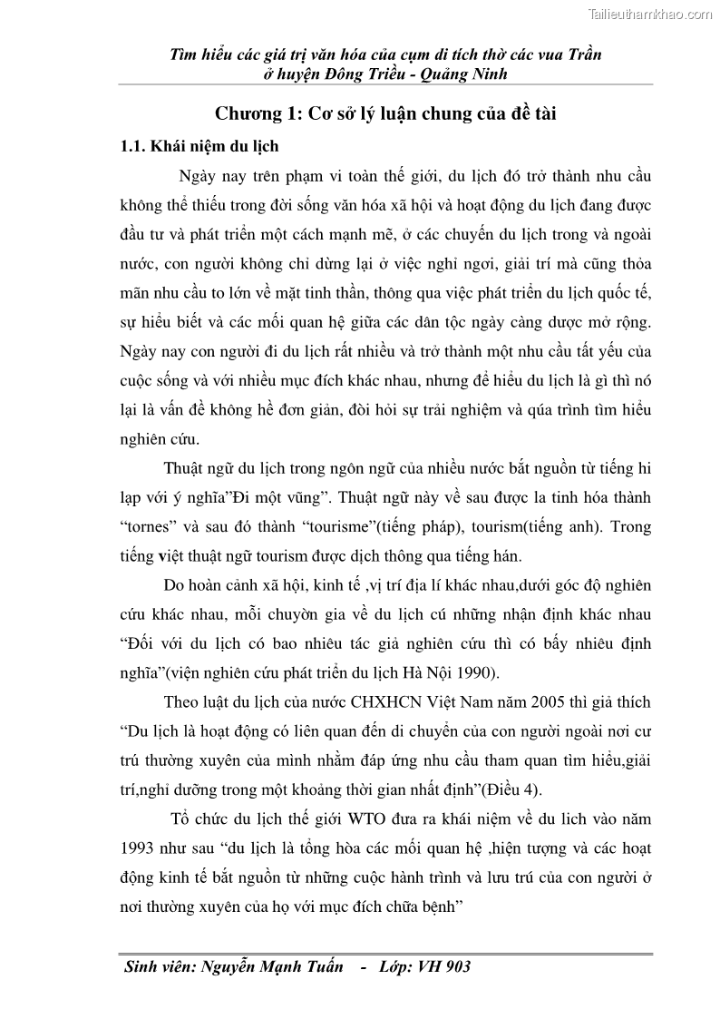 Khóa luận tốt nghiệp văn hóa du lịch Tìm hiểu các giá trị văn hóa của cụm di tích thờ các vua Trần ở huyện Đông Triều - Quảng Ninh - 1 Trang 1