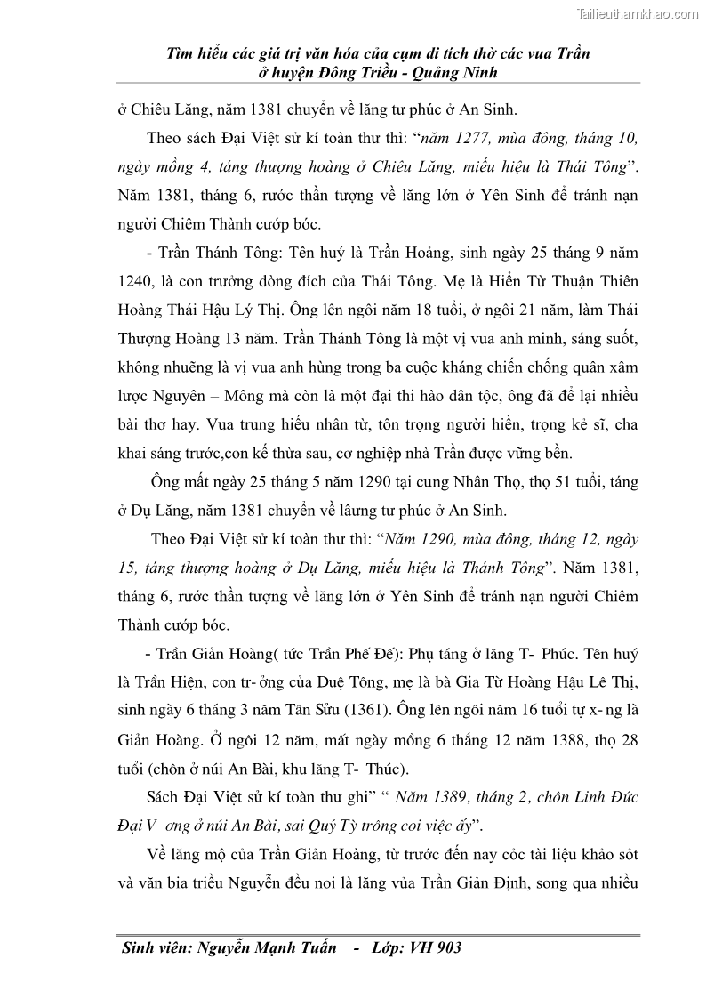 Khóa luận tốt nghiệp văn hóa du lịch Tìm hiểu các giá trị văn hóa của cụm di tích thờ các vua Trần ở huyện Đông Triều - Quảng Ninh - 11 Trang 61