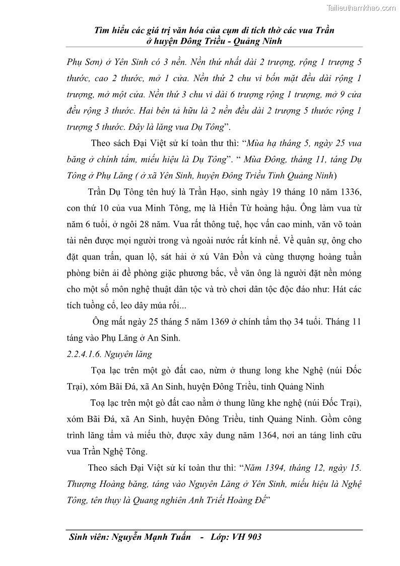 Khóa luận tốt nghiệp văn hóa du lịch Tìm hiểu các giá trị văn hóa của cụm di tích thờ các vua Trần ở huyện Đông Triều - Quảng Ninh - 12 Trang 67