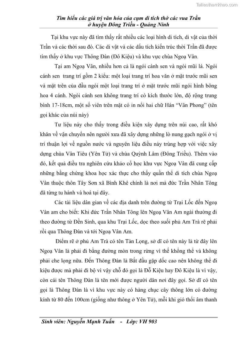Khóa luận tốt nghiệp văn hóa du lịch Tìm hiểu các giá trị văn hóa của cụm di tích thờ các vua Trần ở huyện Đông Triều - Quảng Ninh - 13 Trang 73