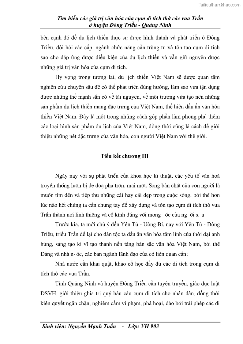 Khóa luận tốt nghiệp văn hóa du lịch Tìm hiểu các giá trị văn hóa của cụm di tích thờ các vua Trần ở huyện Đông Triều - Quảng Ninh - 16 Trang 91