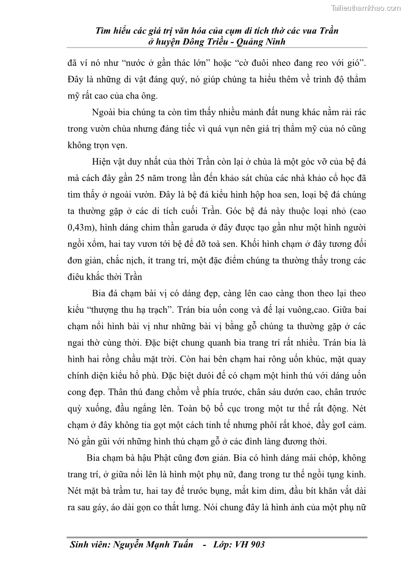 Khóa luận tốt nghiệp văn hóa du lịch Tìm hiểu các giá trị văn hóa của cụm di tích thờ các vua Trần ở huyện Đông Triều - Quảng Ninh - 9 Trang 49
