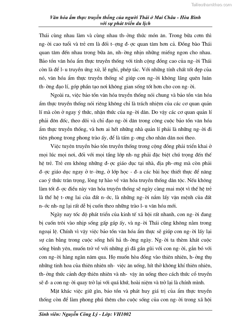 Khóa luận tốt nghiệp văn hóa du lịch Văn hóa ẩm thực truyền thống của người Thái ở Mai Châu - Hòa Bình với sự phát triển du lịch - 10 Trang 73
