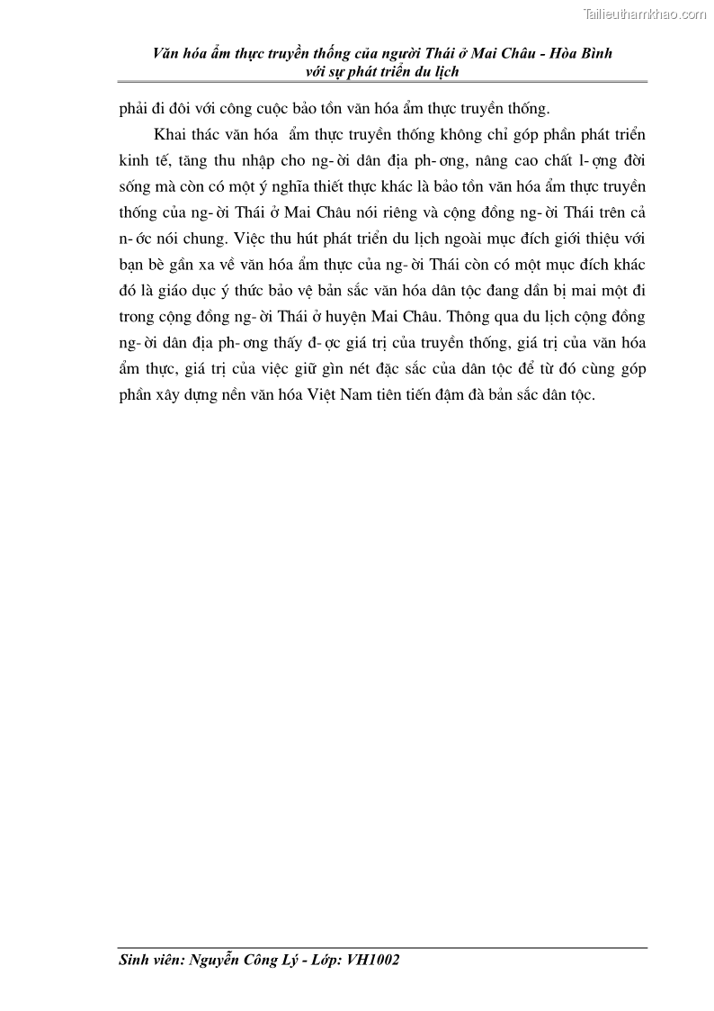 Khóa luận tốt nghiệp văn hóa du lịch Văn hóa ẩm thực truyền thống của người Thái ở Mai Châu - Hòa Bình với sự phát triển du lịch - 12 Trang 89