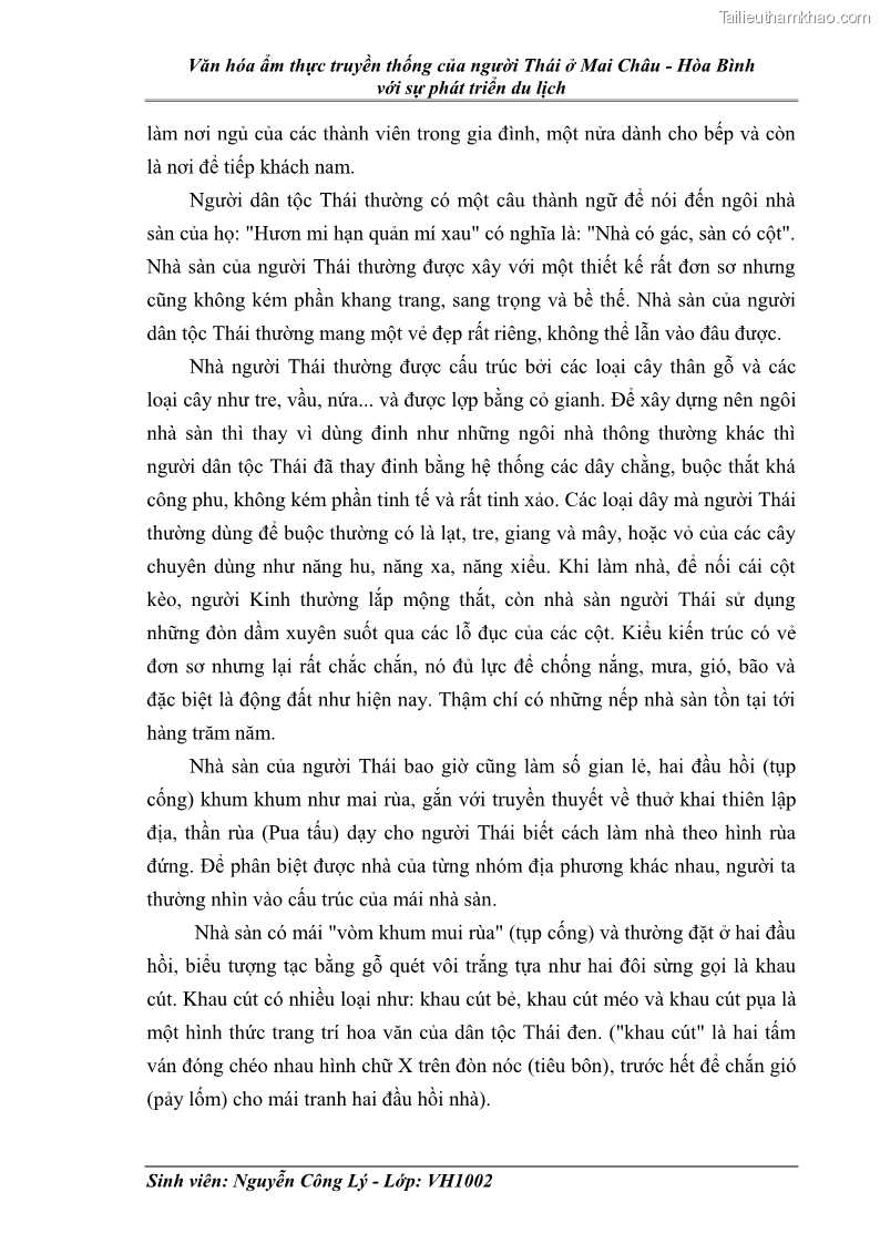 Khóa luận tốt nghiệp văn hóa du lịch Văn hóa ẩm thực truyền thống của người Thái ở Mai Châu - Hòa Bình với sự phát triển du lịch - 3 Trang 17