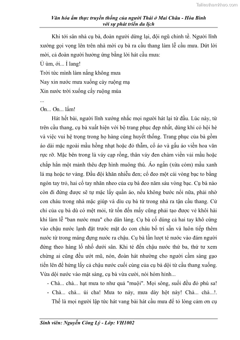 Khóa luận tốt nghiệp văn hóa du lịch Văn hóa ẩm thực truyền thống của người Thái ở Mai Châu - Hòa Bình với sự phát triển du lịch - 4 Trang 25