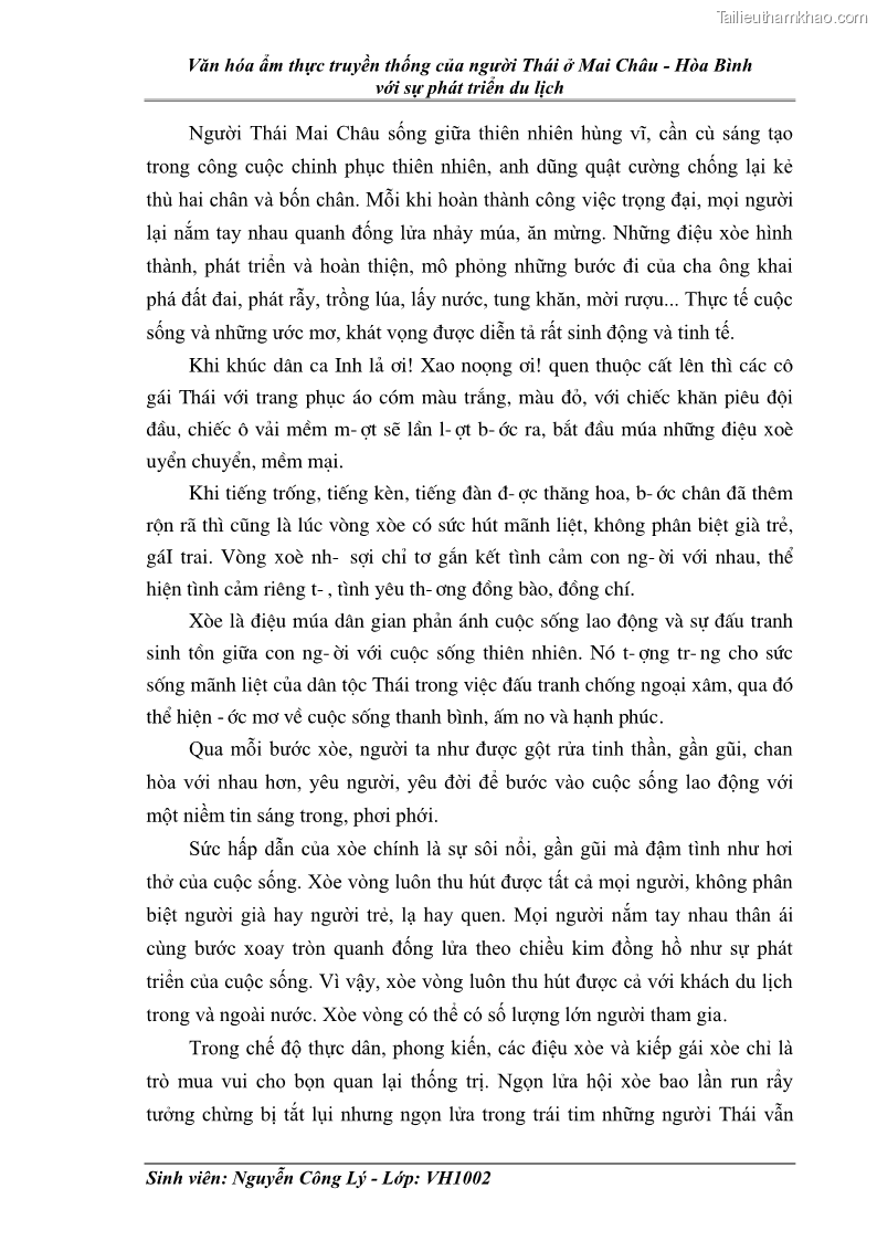 Khóa luận tốt nghiệp văn hóa du lịch Văn hóa ẩm thực truyền thống của người Thái ở Mai Châu - Hòa Bình với sự phát triển du lịch - 5 Trang 33