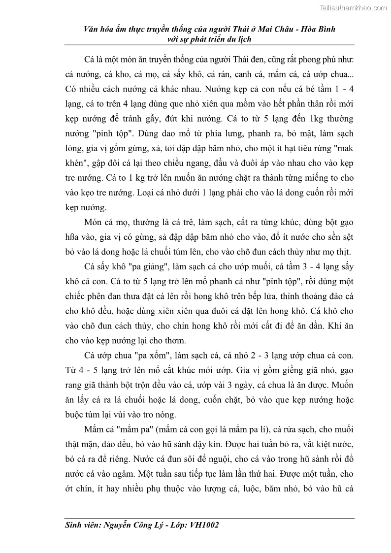 Khóa luận tốt nghiệp văn hóa du lịch Văn hóa ẩm thực truyền thống của người Thái ở Mai Châu - Hòa Bình với sự phát triển du lịch - 7 Trang 49
