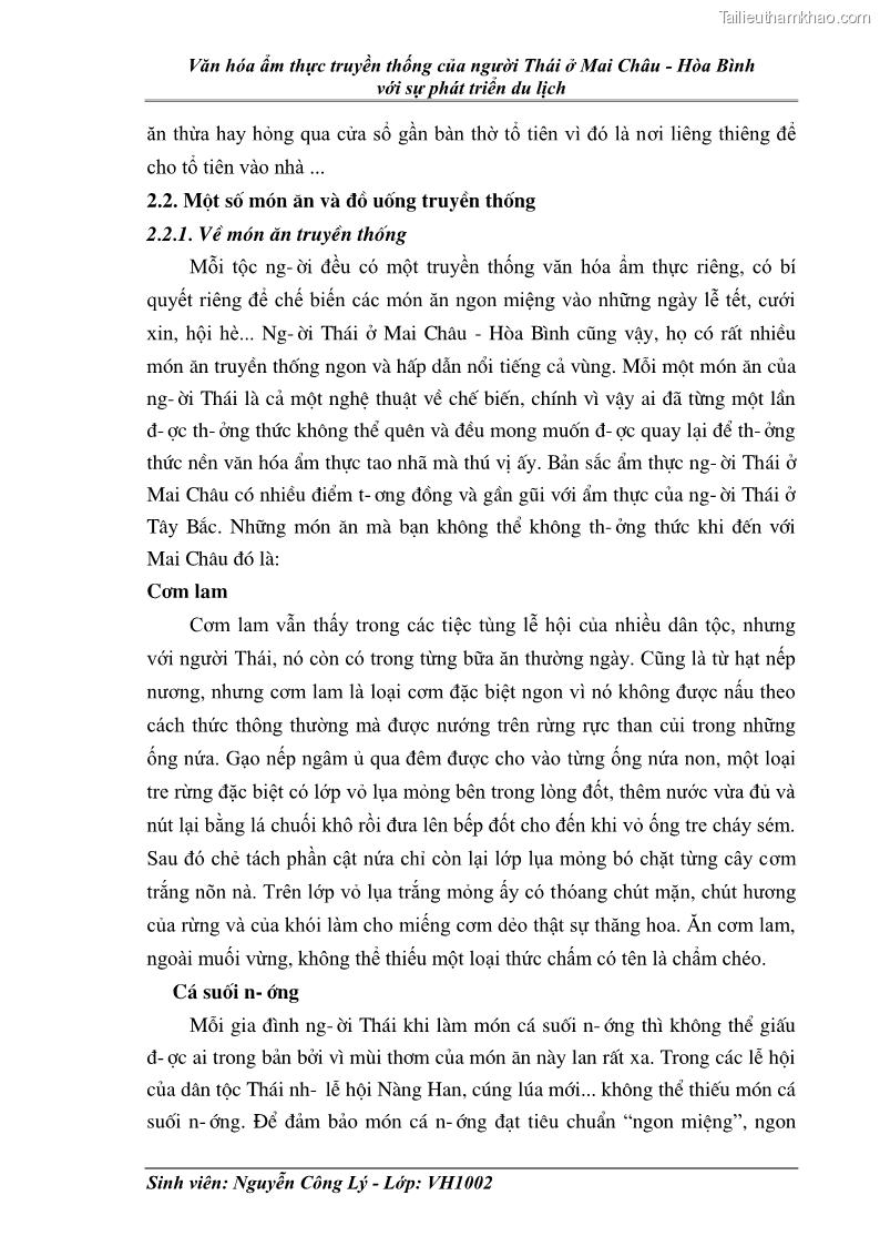 Khóa luận tốt nghiệp văn hóa du lịch Văn hóa ẩm thực truyền thống của người Thái ở Mai Châu - Hòa Bình với sự phát triển du lịch - 8 Trang 57