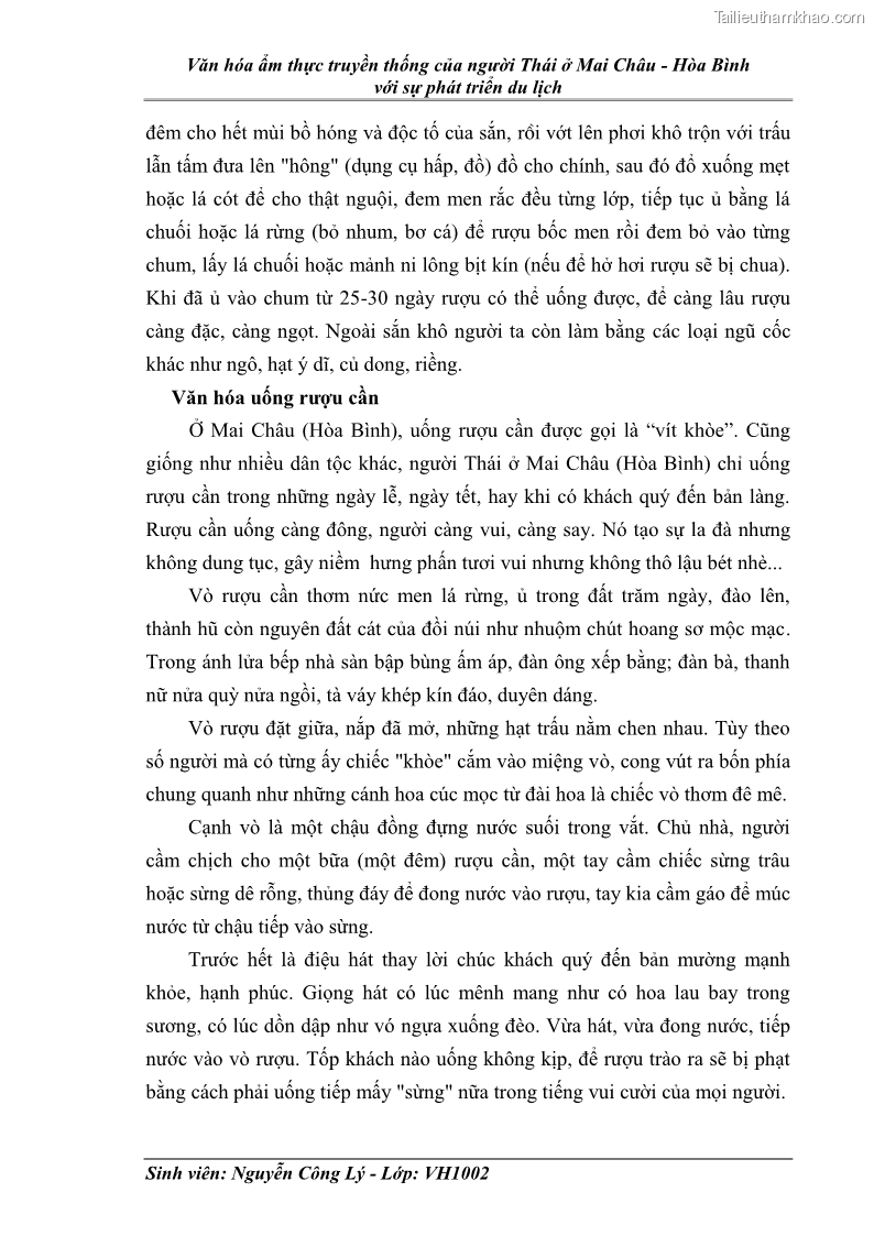 Khóa luận tốt nghiệp văn hóa du lịch Văn hóa ẩm thực truyền thống của người Thái ở Mai Châu - Hòa Bình với sự phát triển du lịch - 9 Trang 65