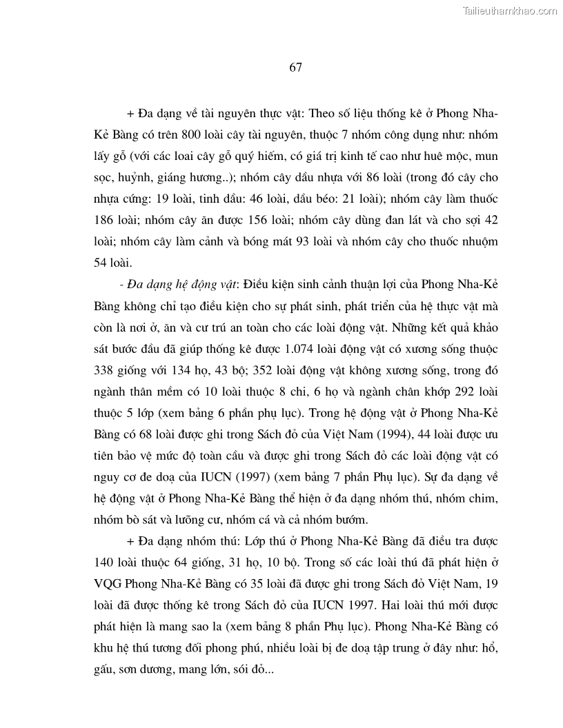 Luận án tiến sĩ kinh tế Phát triển du lịch bền vững ở Phong Nha - Kẻ Bàng - 12 Trang 67