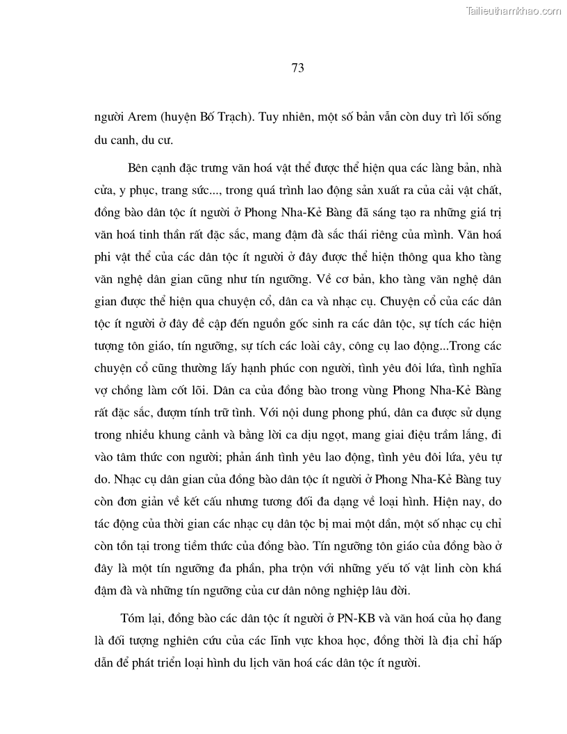 Luận án tiến sĩ kinh tế Phát triển du lịch bền vững ở Phong Nha - Kẻ Bàng - 13 Trang 73