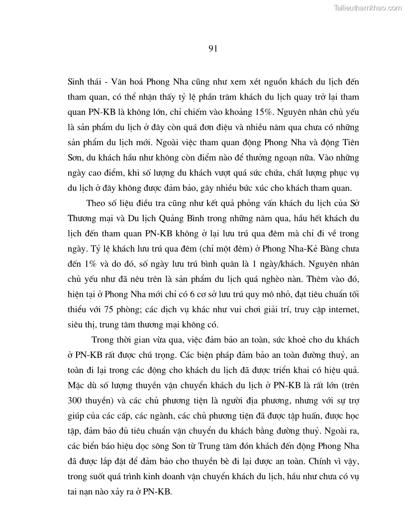 Luận án tiến sĩ kinh tế Phát triển du lịch bền vững ở Phong Nha - Kẻ Bàng - 16 Trang 91