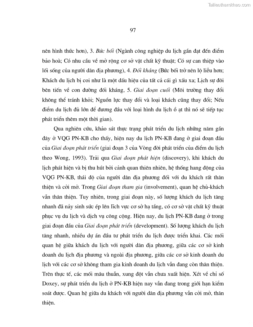 Luận án tiến sĩ kinh tế Phát triển du lịch bền vững ở Phong Nha - Kẻ Bàng - 17 Trang 97