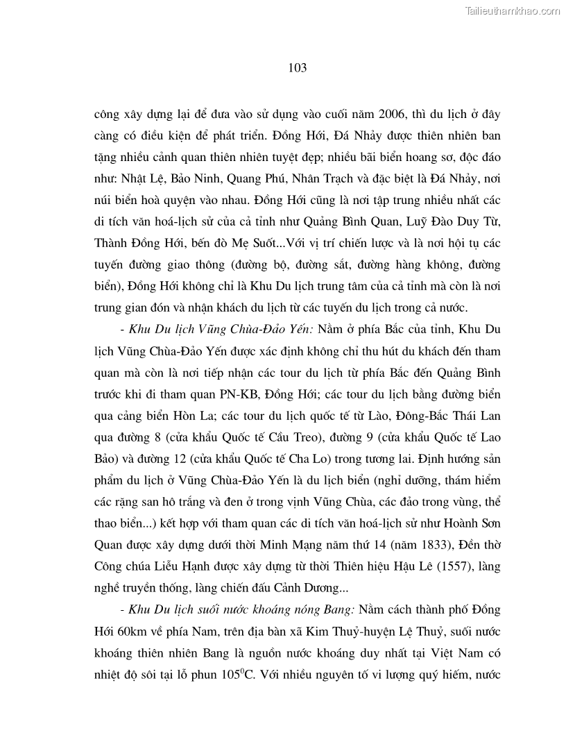 Luận án tiến sĩ kinh tế Phát triển du lịch bền vững ở Phong Nha - Kẻ Bàng - 18 Trang 103