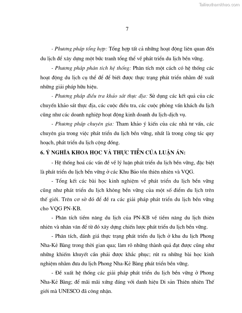 Luận án tiến sĩ kinh tế Phát triển du lịch bền vững ở Phong Nha - Kẻ Bàng - 2 Trang 7
