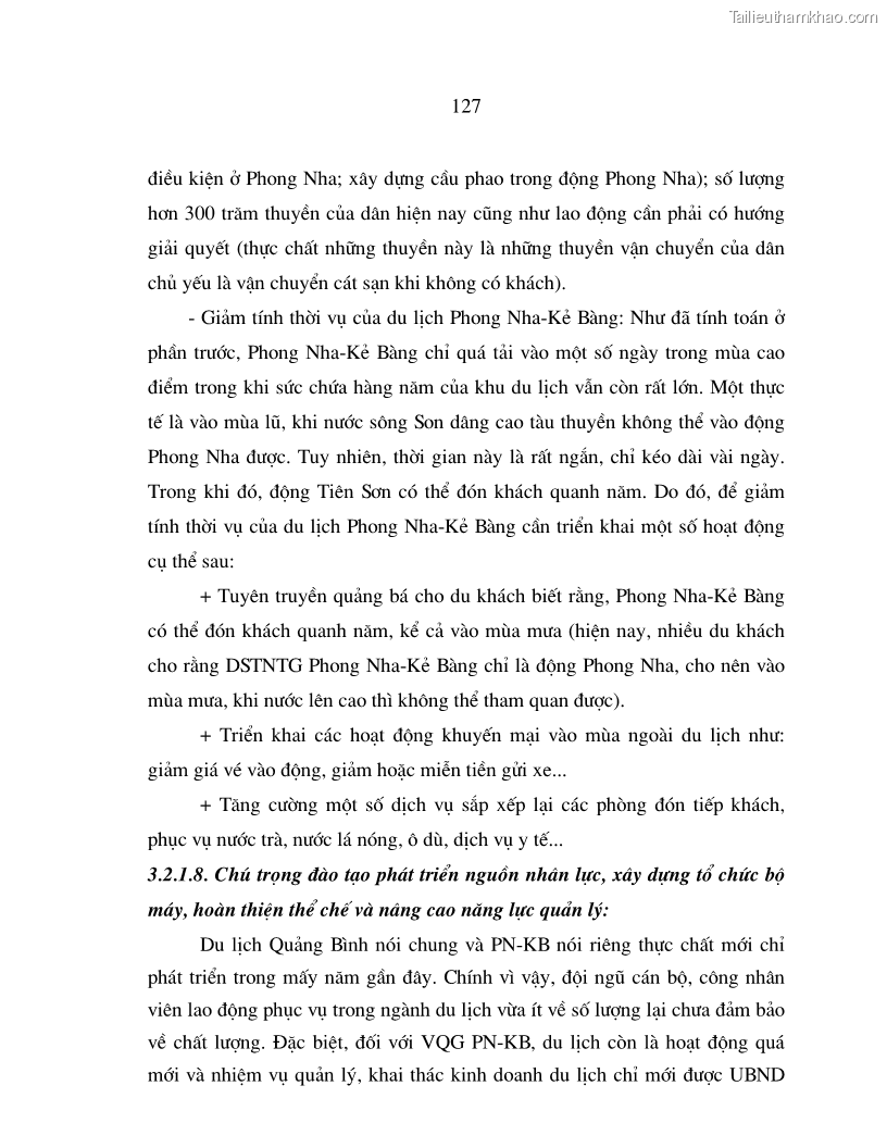Luận án tiến sĩ kinh tế Phát triển du lịch bền vững ở Phong Nha - Kẻ Bàng - 22 Trang 127