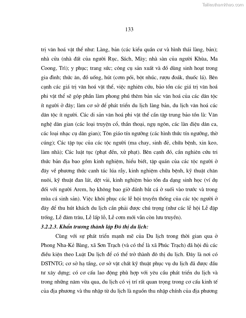 Luận án tiến sĩ kinh tế Phát triển du lịch bền vững ở Phong Nha - Kẻ Bàng - 23 Trang 133